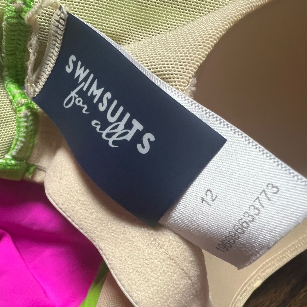 Swimsuits for All , size 12 lime hot pink and bright blue color block swimsuit - Picture 11 of 13
